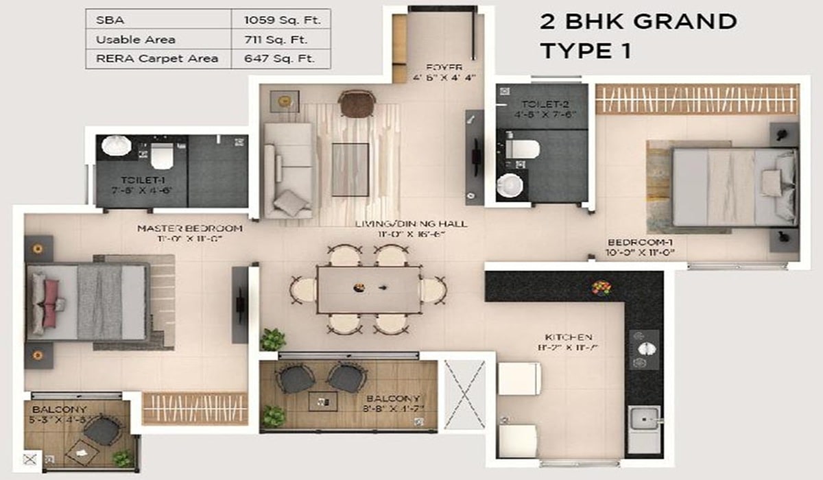 Provident Botanico 2BHK Grand Floor Plan