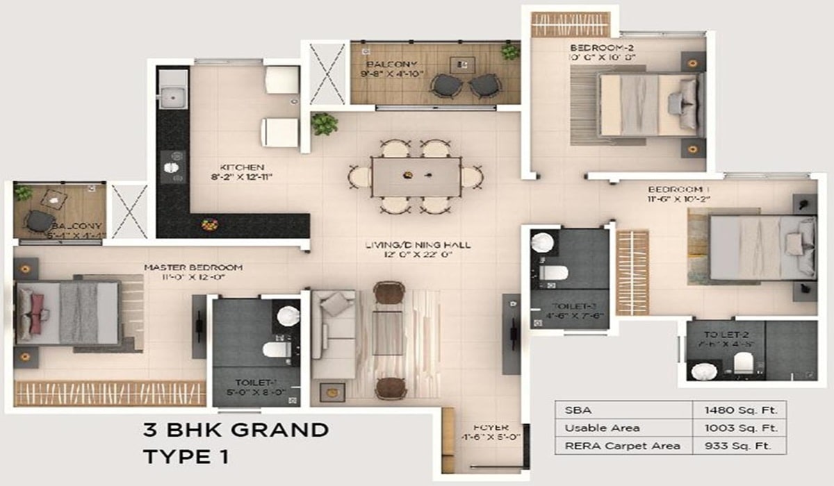 Provident Botanico 3BHK Grand Floor Plan