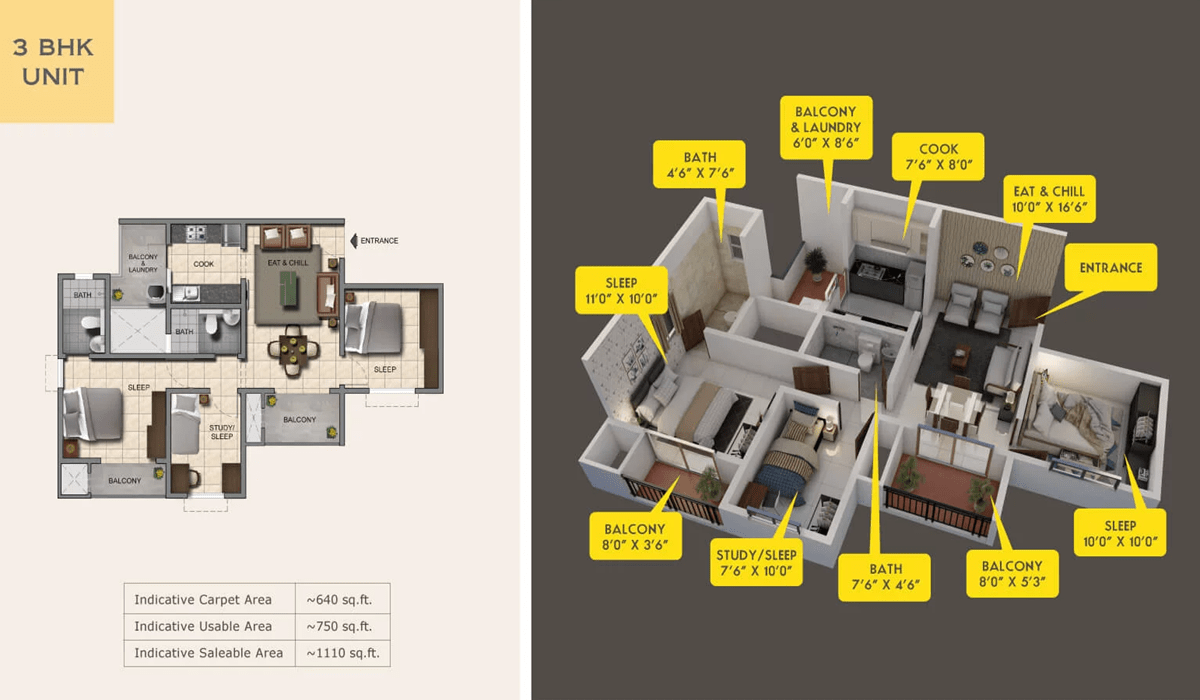 Provident Capella 3BHK Comfort Floor Plan
