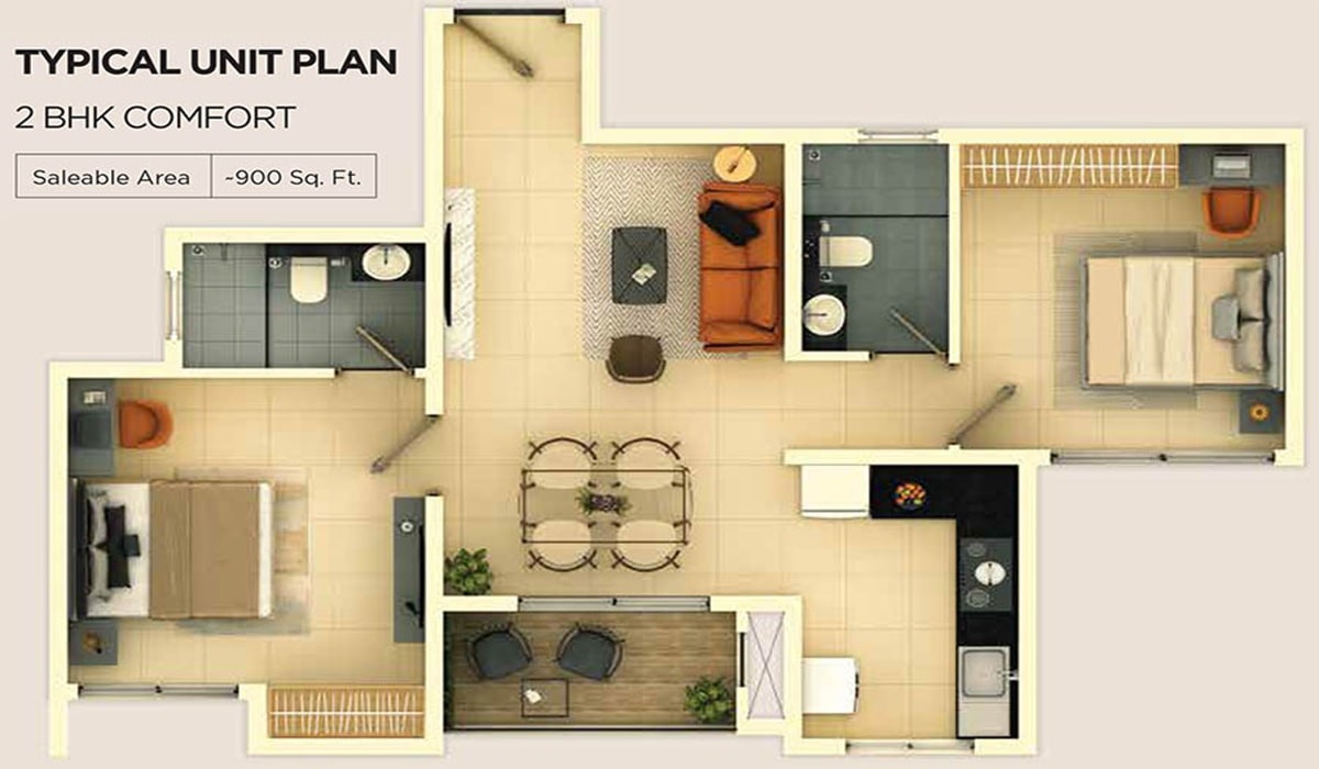 Provident Ecopolitan 2BHK Comfort Floor Plan