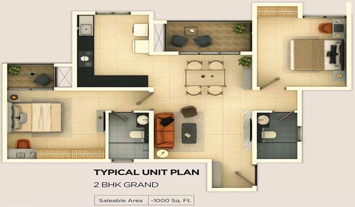 Provident Ecopolitan 2BHK Grand Floor Plan