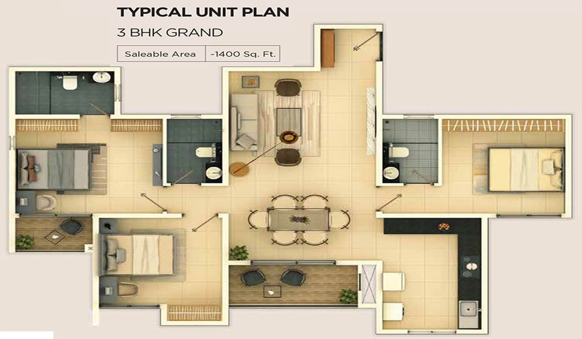 Provident Ecopolitan 3BHK Grand Floor Plan