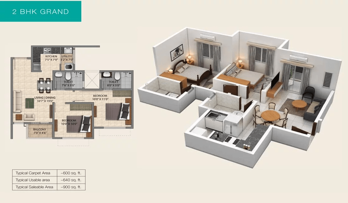 Provident Park Square 2BHK Grand Floor Plan