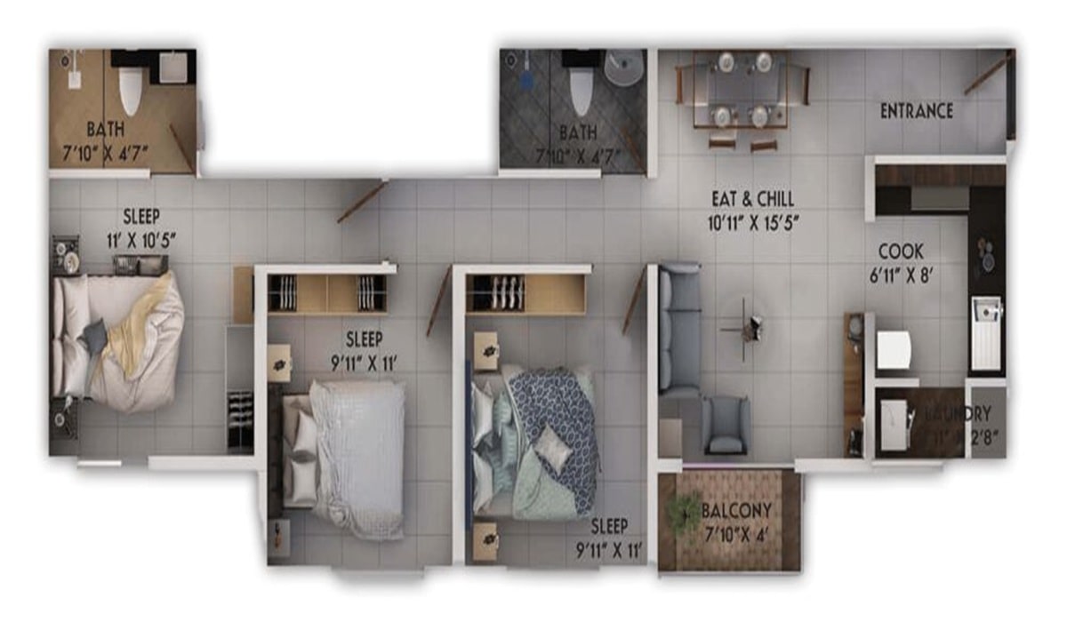 Provident Sunworth City 2BHK Grand Floor Plan