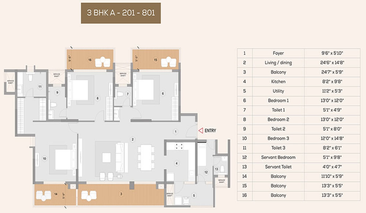 3 BHK luxury flats Purva Meraki Bangalore Floor Plan