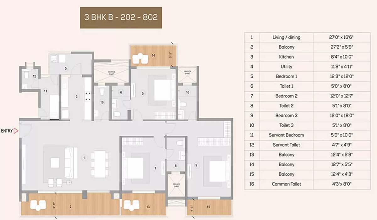 3 BHK luxury flats Purva Meraki Bangalore Floor Plan