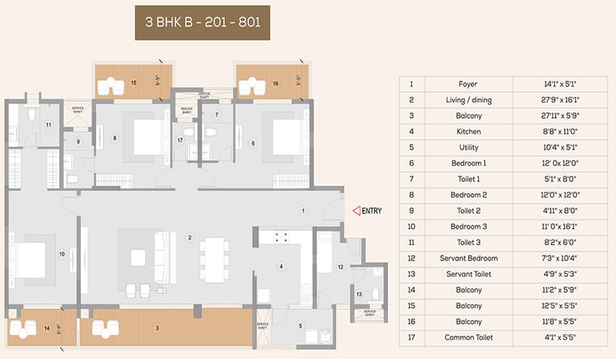 3 BHK luxury flats Purva Meraki Bangalore Floor Plan