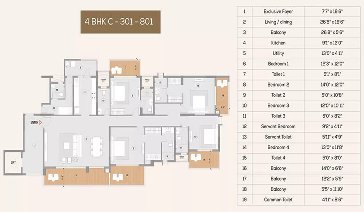 4 BHK luxury flats Purva Meraki Bangalore Floor Plan