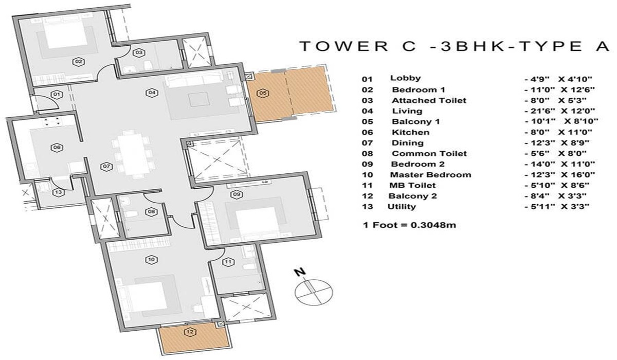 P3 BHK flats Purva Park Hills Bangalore Floor Plan