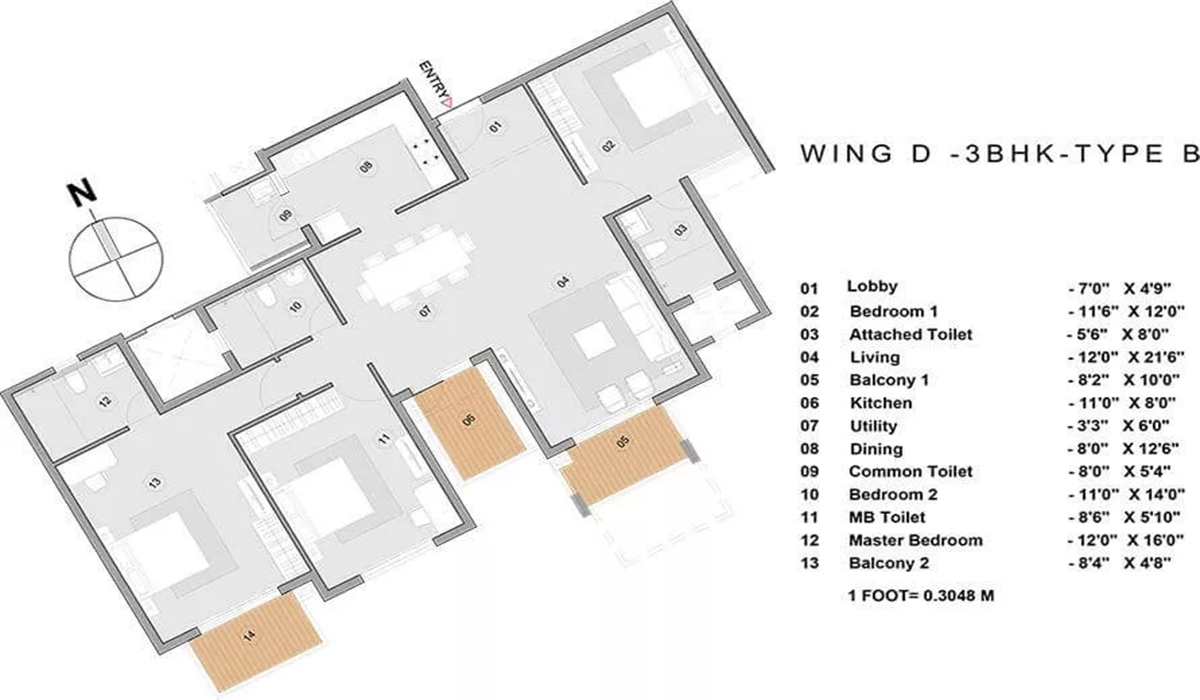 3 BHK flats Purva Park Hills Bangalore Floor Plan