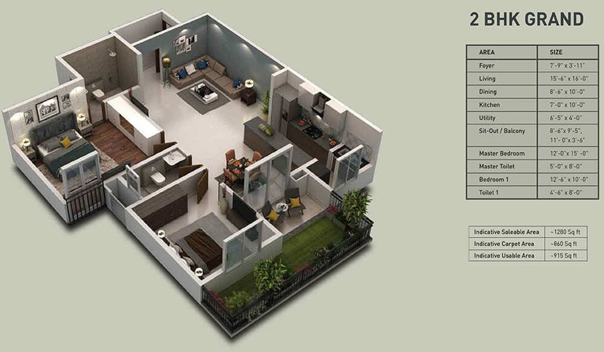 Purva Zenium apartments North Bangalore 2BHK Grand Floor Plan