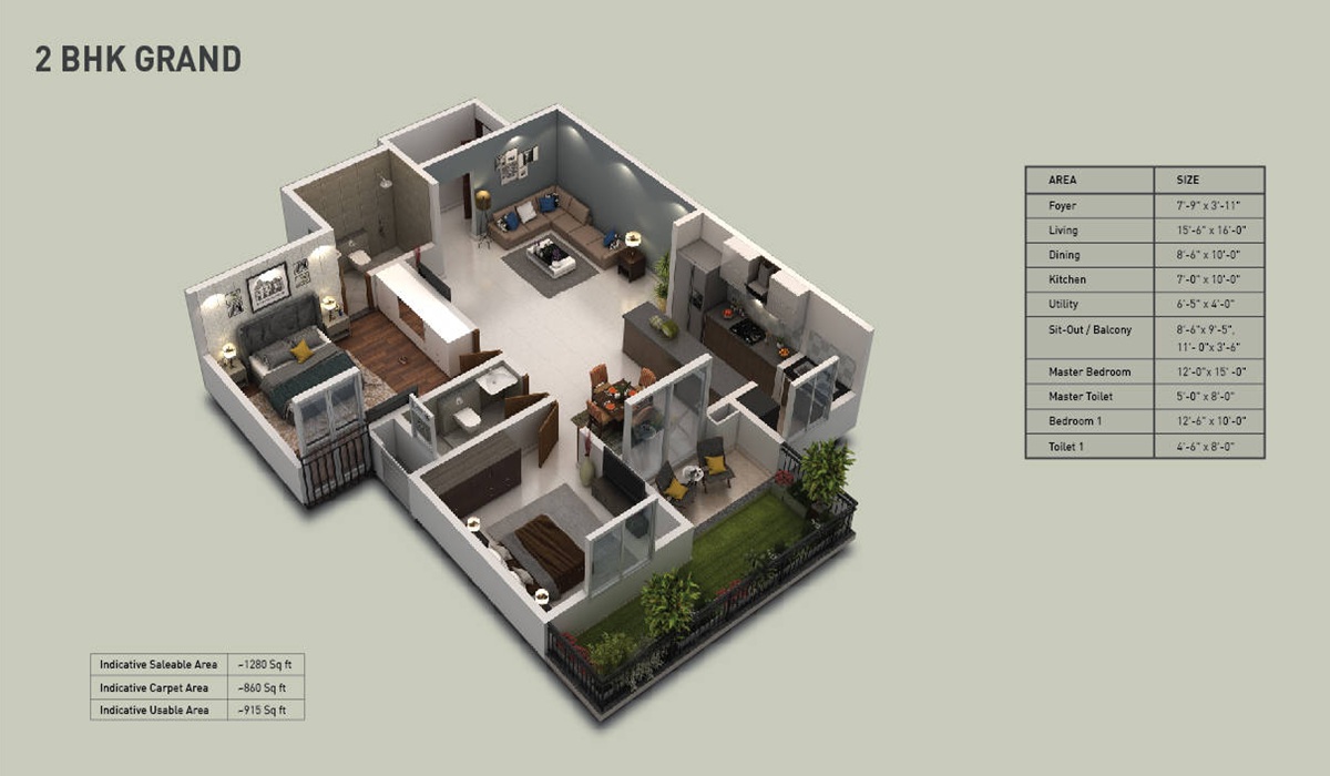 Purva Zenium apartments North Bangalore 2BHK Comfort Floor Plan